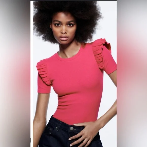 Zara Tops Barbie Pink Zara Ruffle Sleeve Bodysuit Poshmark